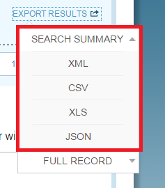 Search Summary Options List